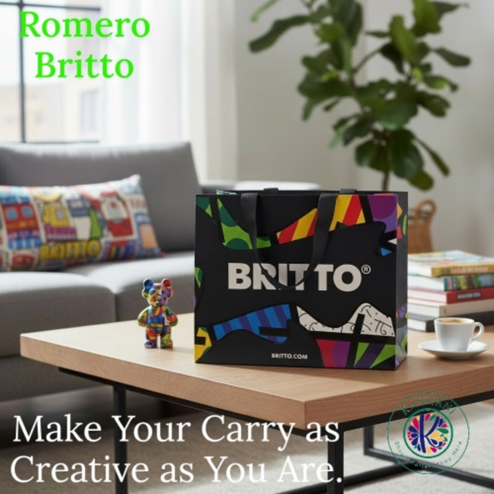 Romero Britto Neopop Empty Shopping Bag 12"x10"x7" – Colorful Art Tote